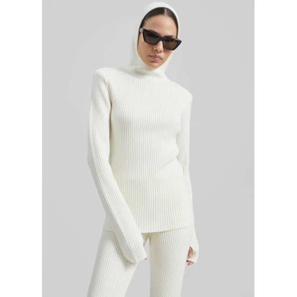The Frankie Shop Larice Hooded Knit Top – White, view 5