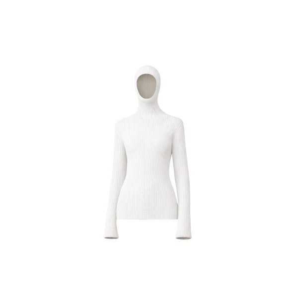 The Frankie Shop Larice Hooded Knit Top - White - Oversized Minimalist Tops in White - Shop at Coveti