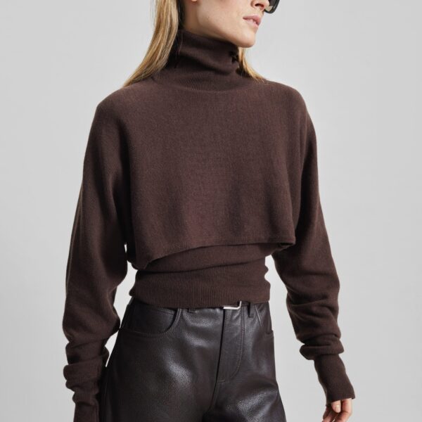 The Frankie Shop Lausanne Cashmere Detachable Layered Knit Set - Brown - Oversized Minimalist Knitwear in Beige - Shop at Coveti