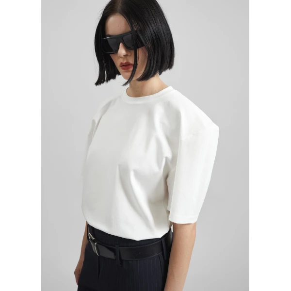The Frankie Shop Laval Sculpted Sleeve T-Shirt – White Top, view 4