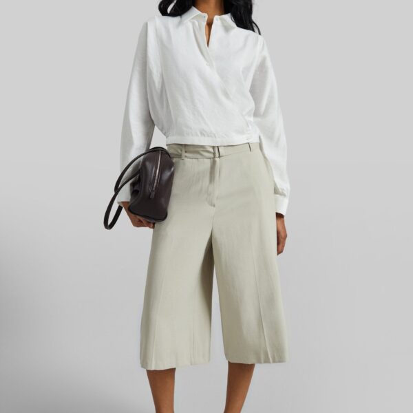 The Frankie Shop Lavre Belted Bermuda Shorts - Beige Melange - Oversized Minimalist Shorts in Beige - Shop at Coveti