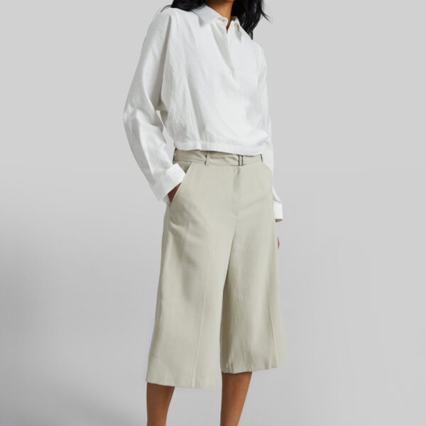 The Frankie Shop Lavre Belted Bermuda Shorts - Beige Melange - Oversized Minimalist Shorts in Beige - Shop at Coveti