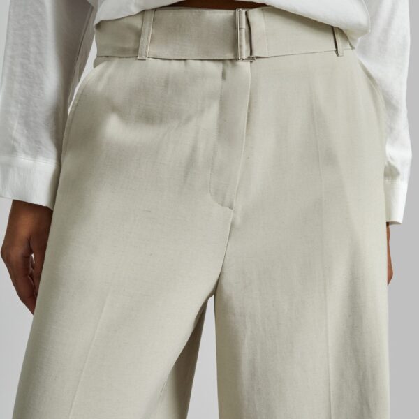 The Frankie Shop Lavre Belted Bermuda Shorts - Beige Melange - Oversized Minimalist Shorts in Beige - Shop at Coveti