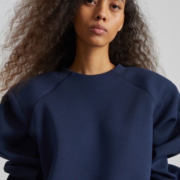 The Frankie Shop Leian Neoprene Padded Sweatshirt - Navy - Oversized Minimalist Tops in Blue - Shop at Coveti