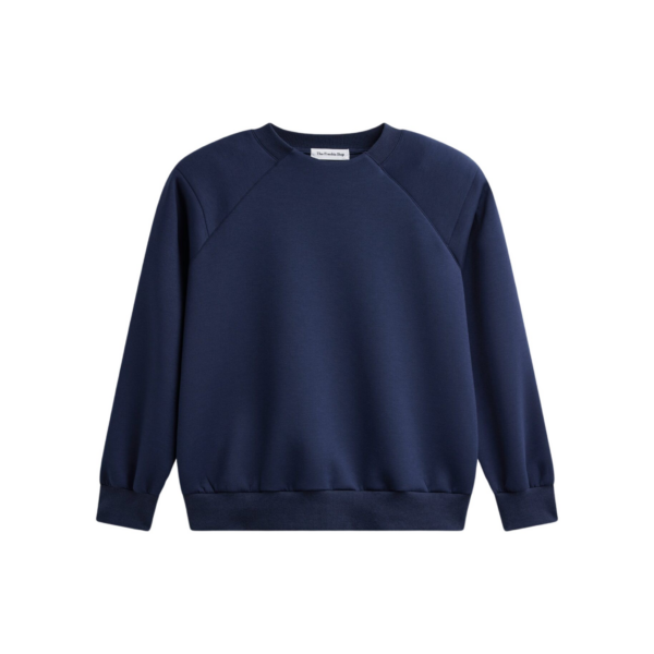 The Frankie Shop Leian Neoprene Padded Sweatshirt - Navy - Oversized Minimalist Tops in Blue - Shop at Coveti