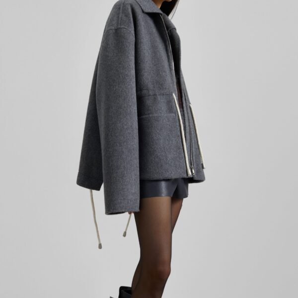 The Frankie Shop Lemvig Wool Drawstring Jacket - Grey - Oversized Minimalist Jackets in Grey - Shop at Coveti