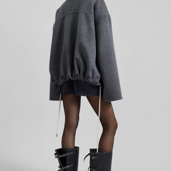 The Frankie Shop Lemvig Wool Drawstring Jacket - Grey - Oversized Minimalist Jackets in Grey - Shop at Coveti