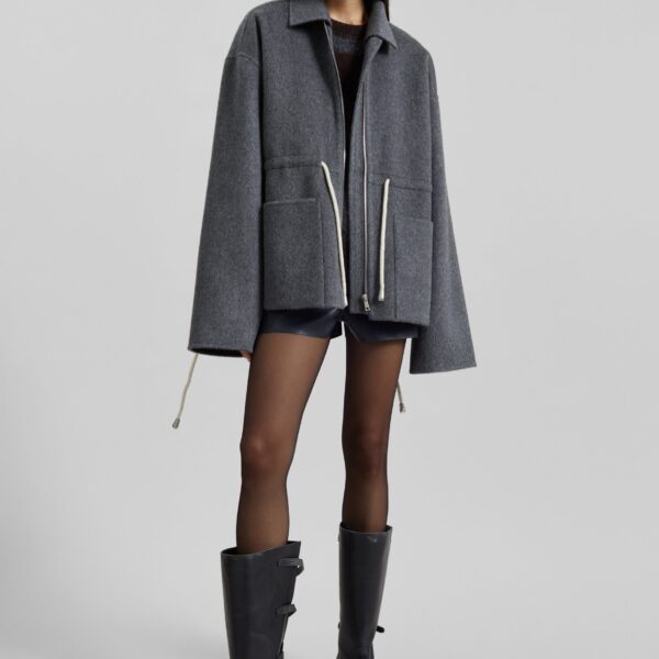 The Frankie Shop Lemvig Wool Drawstring Jacket - Grey - Oversized Minimalist Jackets in Grey - Shop at Coveti