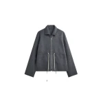 The Frankie Shop Lemvig Wool Drawstring Jacket - Grey - Oversized Minimalist Jackets in Grey - Shop at Coveti
