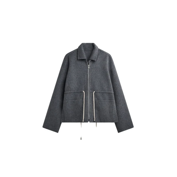 The Frankie Shop Lemvig Wool Drawstring Jacket - Grey - Oversized Minimalist Jackets in Grey - Shop at Coveti