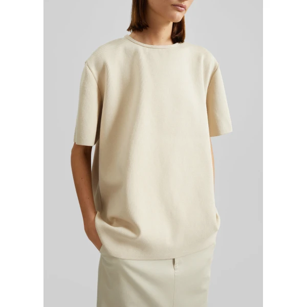 The Frankie Shop Leni Knit Oversized Top – Beige, view 3