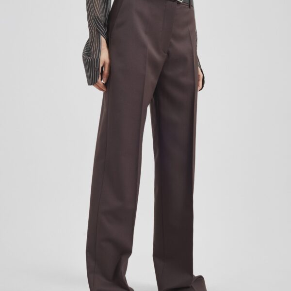 The Frankie Shop Lenora Straight Trousers - Brown - Oversized Minimalist Pants in Beige - Shop at Coveti