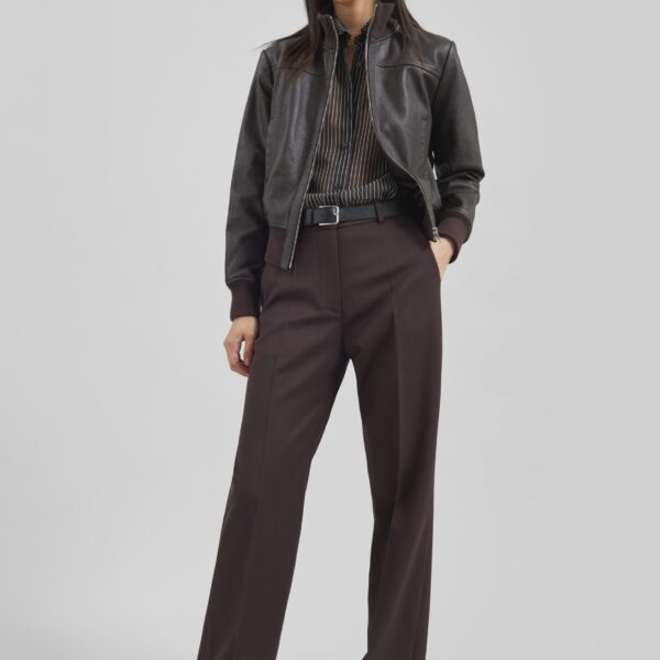 The Frankie Shop Lenora Straight Trousers - Brown - Oversized Minimalist Pants in Beige - Shop at Coveti