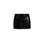 The Frankie Shop Leona Croc Faux Leather Mini Skirt - Black - Oversized Minimalist Skirts in Black - Shop at Coveti