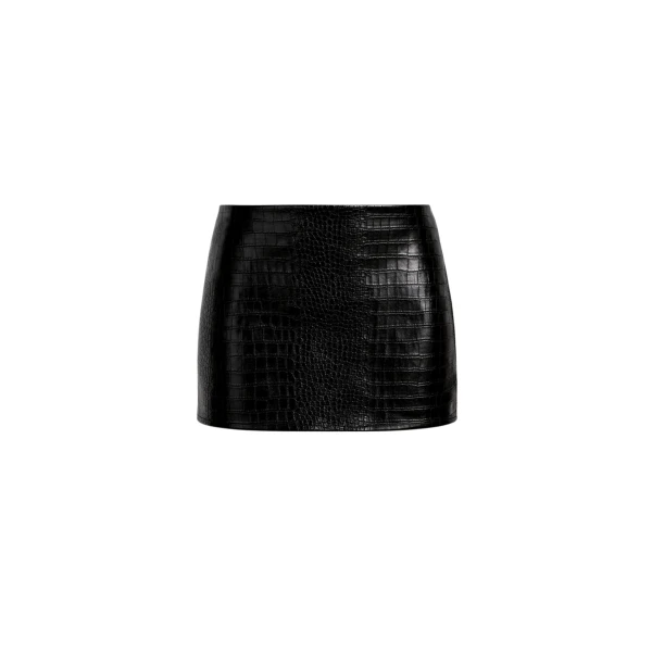 The Frankie Shop Leona Croc Faux Leather Mini Skirt – Black