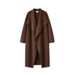 The Frankie Shop Leroy Funnel Neck Wool Coat - Brown Melange - Oversized Minimalist Coats in Beige - Shop at Coveti