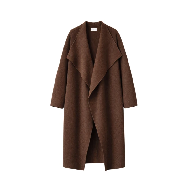 The Frankie Shop Leroy Funnel Neck Wool Coat - Brown Melange - Oversized Minimalist Coats in Beige - Shop at Coveti