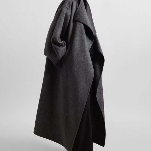 The Frankie Shop Leroy Funnel Neck Wool Coat - Dark Grey Melange - Oversized Minimalist Coats in Grey - Shop at Coveti