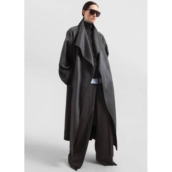 The Frankie Shop Leroy Funnel Neck Wool Coat – Dark Grey Melange, view 5
