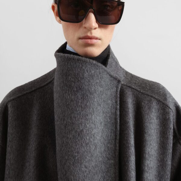 The Frankie Shop Leroy Funnel Neck Wool Coat - Dark Grey Melange - Oversized Minimalist Coats in Grey - Shop at Coveti