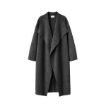 The Frankie Shop Leroy Funnel Neck Wool Coat - Dark Grey Melange - Oversized Minimalist Coats in Grey - Shop at Coveti