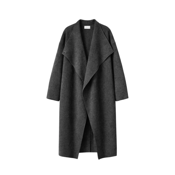 The Frankie Shop Leroy Funnel Neck Wool Coat - Dark Grey Melange - Oversized Minimalist Coats in Grey - Shop at Coveti