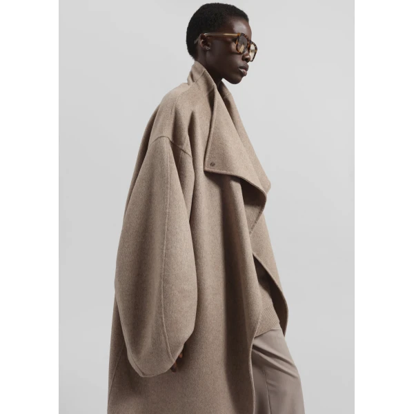 The Frankie Shop Leroy Funnel Neck Wool Coat – Taupe Melange, view 6