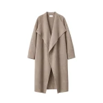 The Frankie Shop Leroy Funnel Neck Wool Coat - Taupe Melange - Oversized Minimalist Coats in Beige - Shop at Coveti
