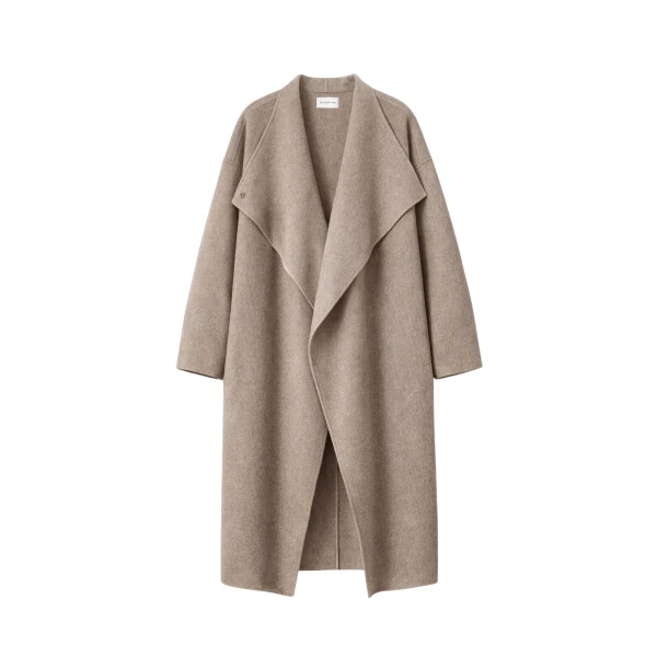 The Frankie Shop Leroy Funnel Neck Wool Coat - Taupe Melange - Oversized Minimalist Coats in Beige - Shop at Coveti