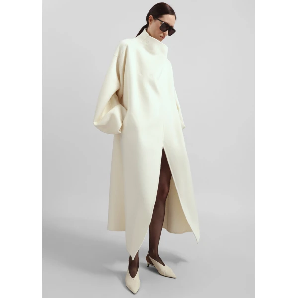 The Frankie Shop Leroy Funnel Neck Wool Coat – White, view 5