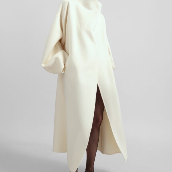 The Frankie Shop Leroy Funnel Neck Wool Coat - White - Oversized Minimalist Coats in White - Shop at Coveti