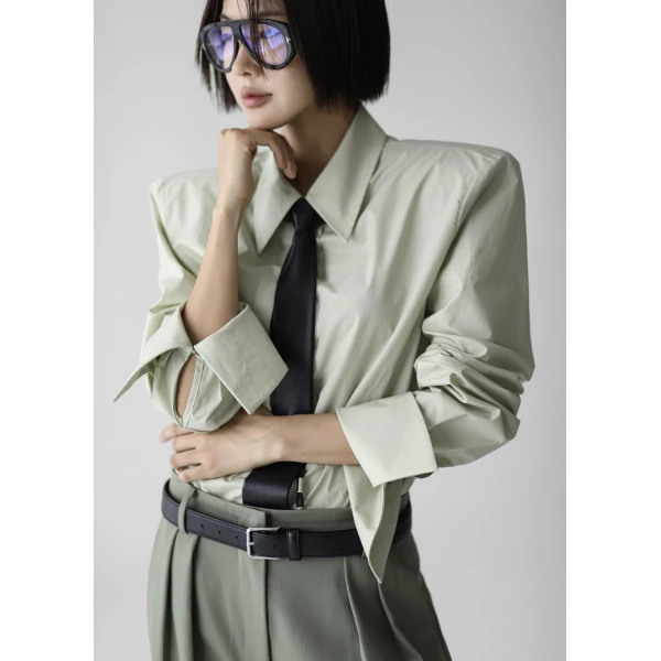 The Frankie Shop Leuven Padded Shirt – Sage, view 2