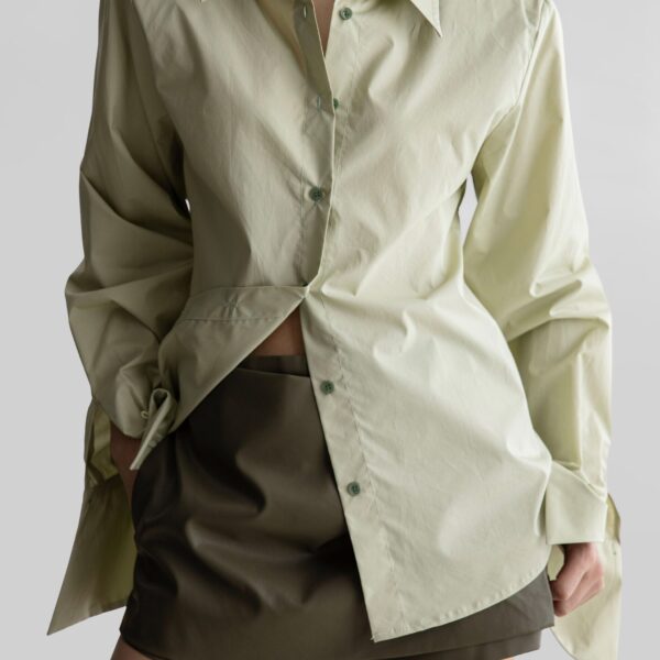 The Frankie Shop Leuven Padded Shirt - Sage - Oversized Minimalist Tops in Green - Shop at Coveti