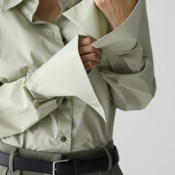 The Frankie Shop Leuven Padded Shirt - Sage - Oversized Minimalist Tops in Green - Shop at Coveti