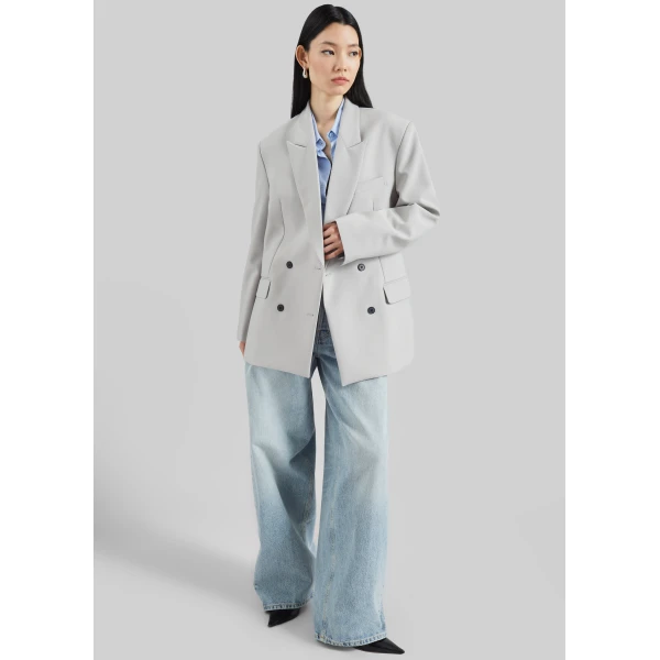 The Frankie Shop Leven Double-Breasted Blazer – Light Grey, view 2