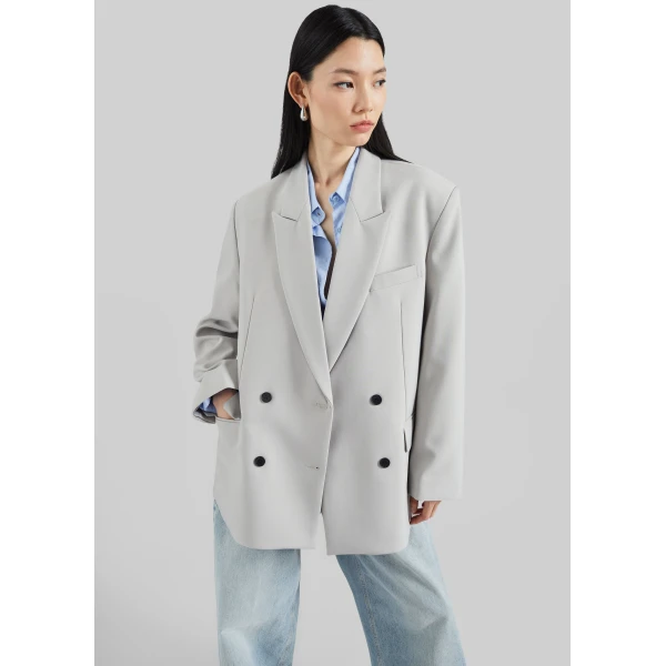 The Frankie Shop Leven Double-Breasted Blazer – Light Grey, view 3