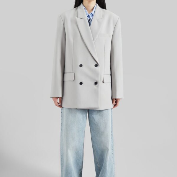 The Frankie Shop Leven Double-Breasted Blazer - Light Grey - Oversized Minimalist Jackets in Grey - Shop at Coveti