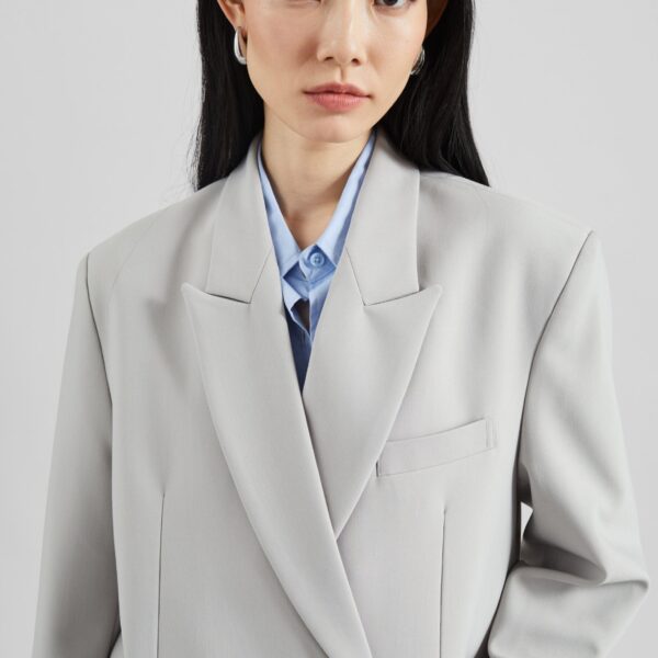 The Frankie Shop Leven Double-Breasted Blazer - Light Grey - Oversized Minimalist Jackets in Grey - Shop at Coveti