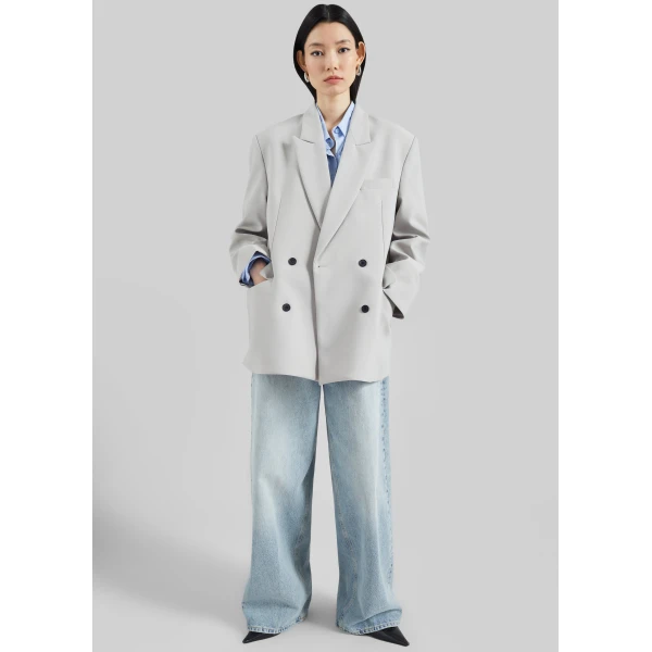 The Frankie Shop Leven Double-Breasted Blazer – Light Grey, view 6