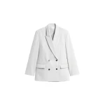 The Frankie Shop Leven Double-Breasted Blazer - Light Grey - Oversized Minimalist Jackets in Grey - Shop at Coveti