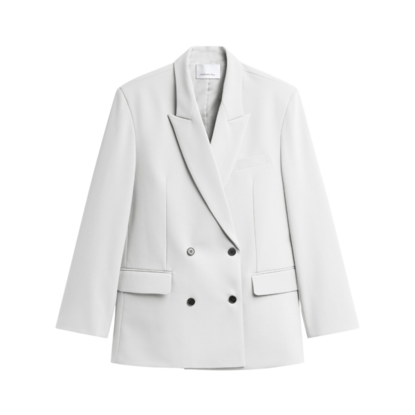 The Frankie Shop Leven Double-Breasted Blazer - Light Grey - Oversized Minimalist Jackets in Grey - Shop at Coveti