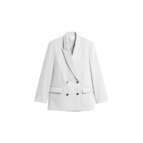 The Frankie Shop Leven Double-Breasted Blazer - Light Grey - Oversized Minimalist Jackets in Grey - Shop at Coveti