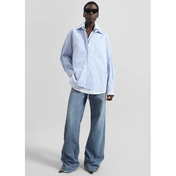 The Frankie Shop Lienz Double Shirt – Blue/White Stripe, view 3