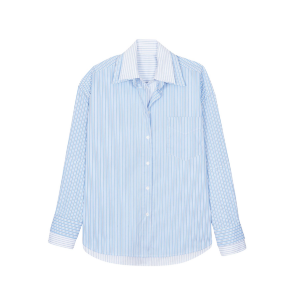 The Frankie Shop Lienz Double Shirt - Blue/White Stripe - Oversized Minimalist Tops in Multicolour - Shop at Coveti