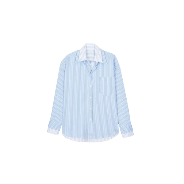 The Frankie Shop Lienz Double Shirt - Blue/White Stripe - Oversized Minimalist Tops in Multicolour - Shop at Coveti