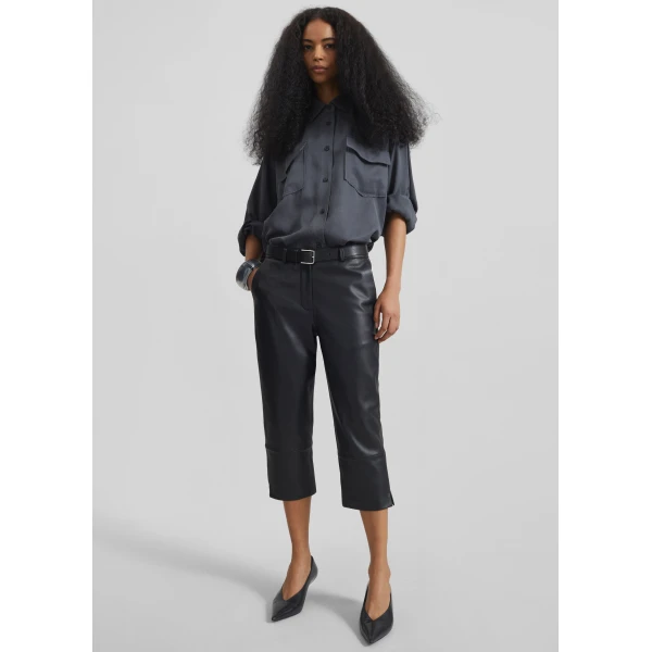 The Frankie Shop Lior Leather Capri Pants – Black, view 2