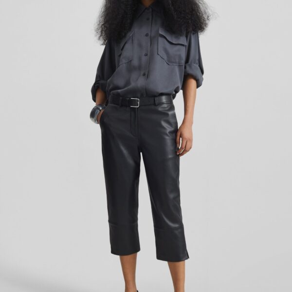 The Frankie Shop Lior Leather Capri Pants - Black - Oversized Minimalist Pants in Black - Shop at Coveti