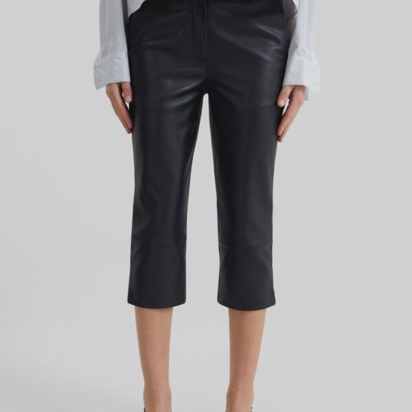 The Frankie Shop Lior Leather Capri Pants - Black - Oversized Minimalist Pants in Black - Shop at Coveti