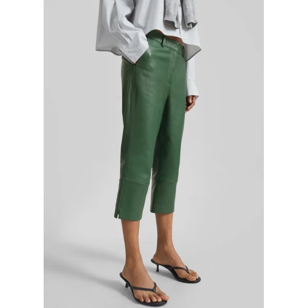 The Frankie Shop Lior Leather Capri Pants – Emerald, view 3
