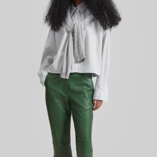 The Frankie Shop Lior Leather Capri Pants - Emerald - Oversized Minimalist Pants in Green - Shop at Coveti